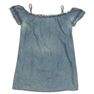 It's Me Chambray Off-Shoulder Mini Dress Women's Size M Coastal Cowgirl Boho